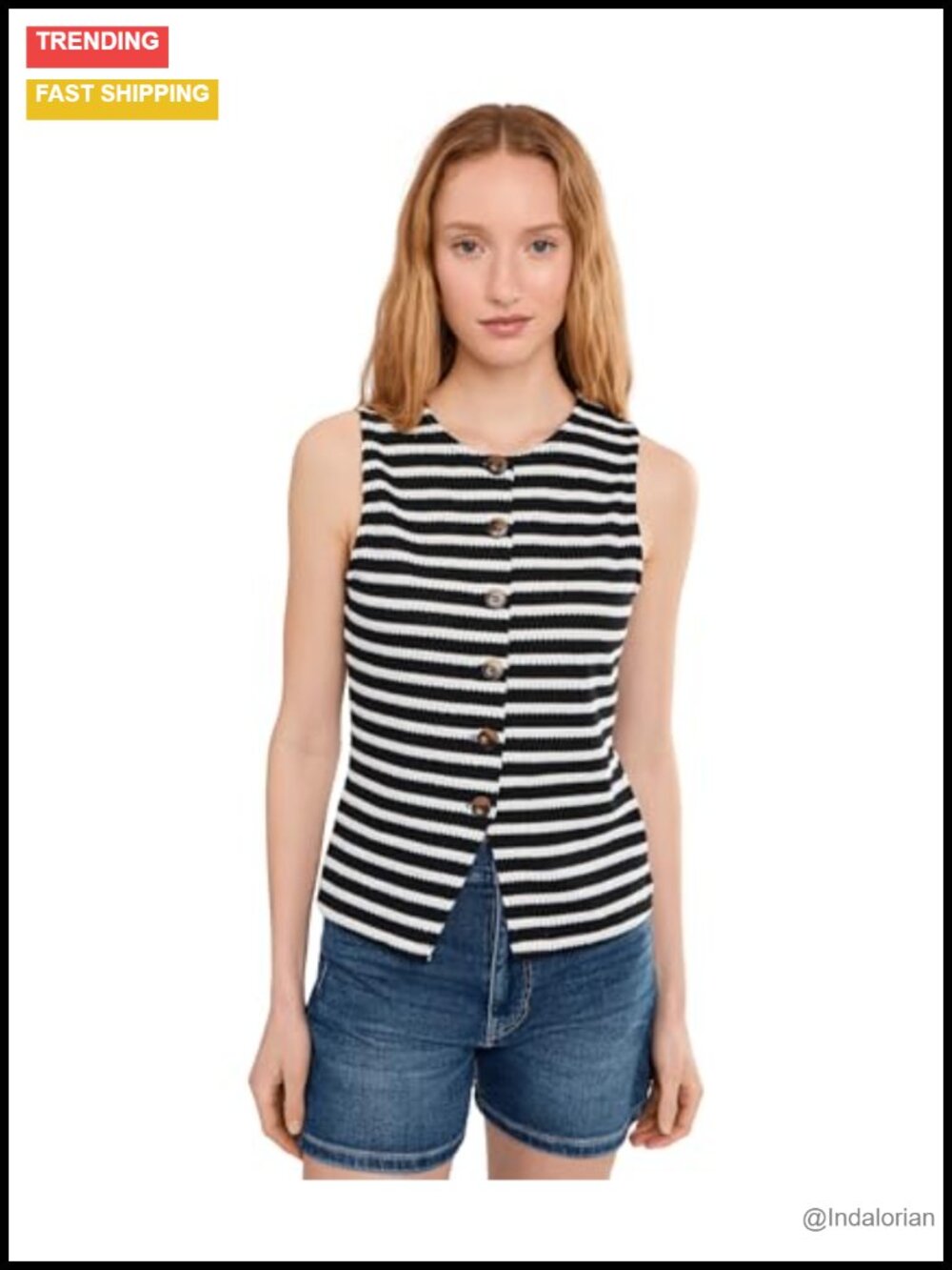 Sleeveless Knit Vest Button Front Fitted Lightweight